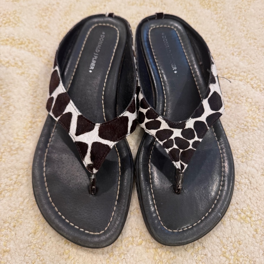 Pony Hair Sandals Black White Animal Print